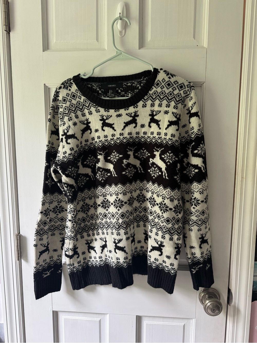 Forever 21 Black and White Fair Isle Reindeer Sweater